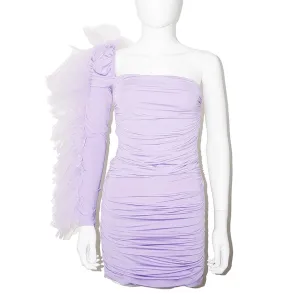 KIKIRIKI Purple Ruffle One Sleeve Ruched Dress