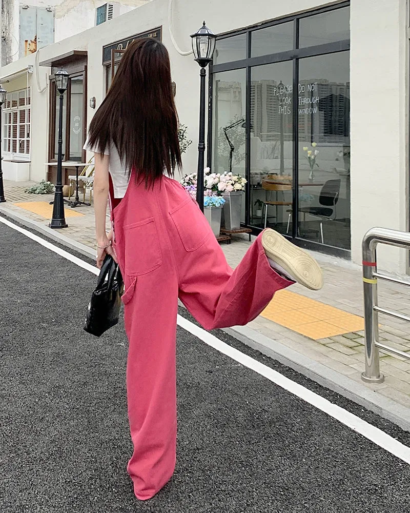 Loose Casual Pink Denim Jumpsuits
