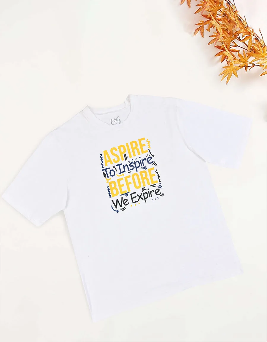 M-17 Men's Essential Aspire To Inspire Printed Tee Shirt-White