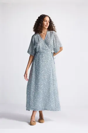 Maxi Wrap Dress in Light Blue Florals