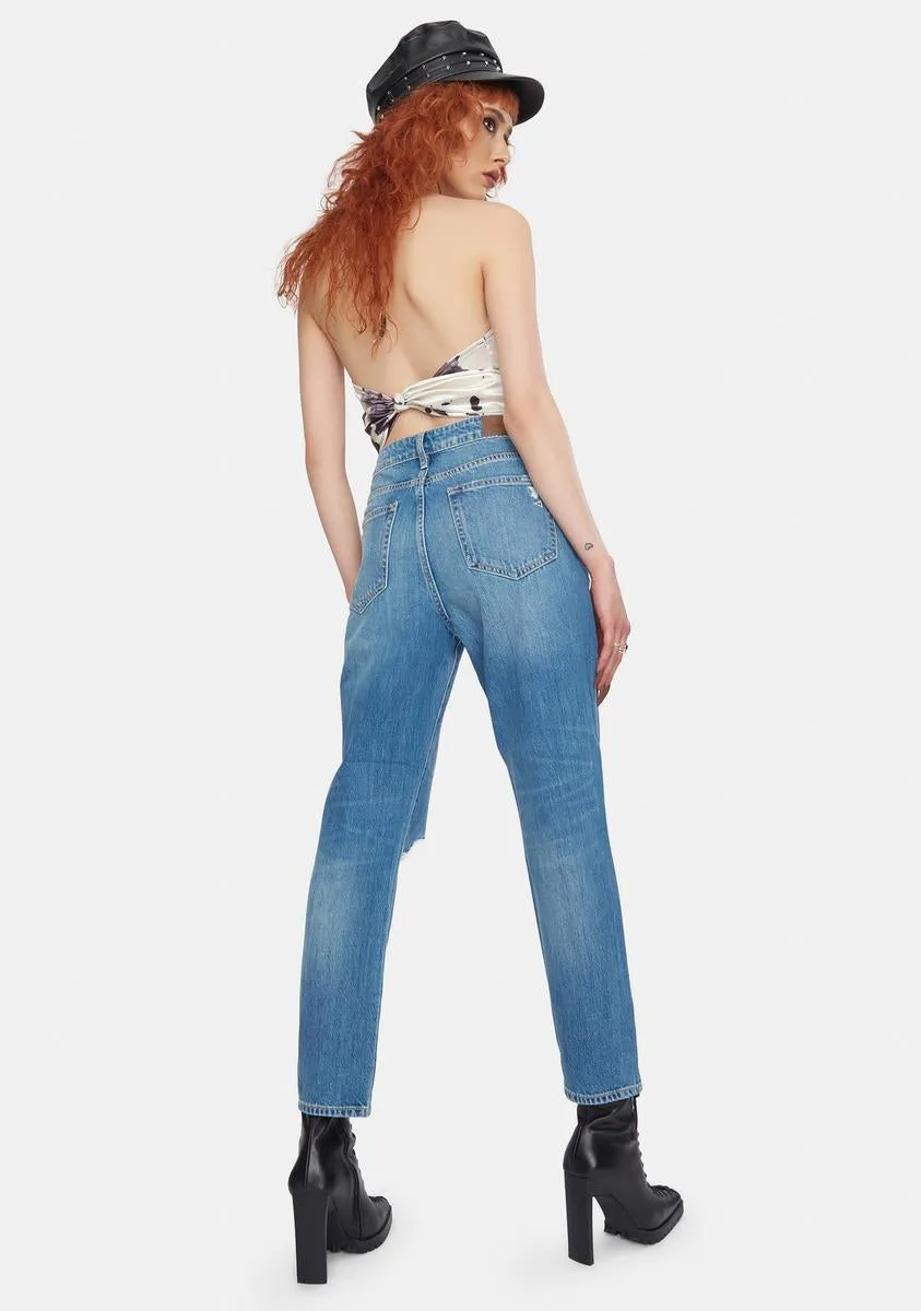 Medium Wash Straight Leg Crop Jeans