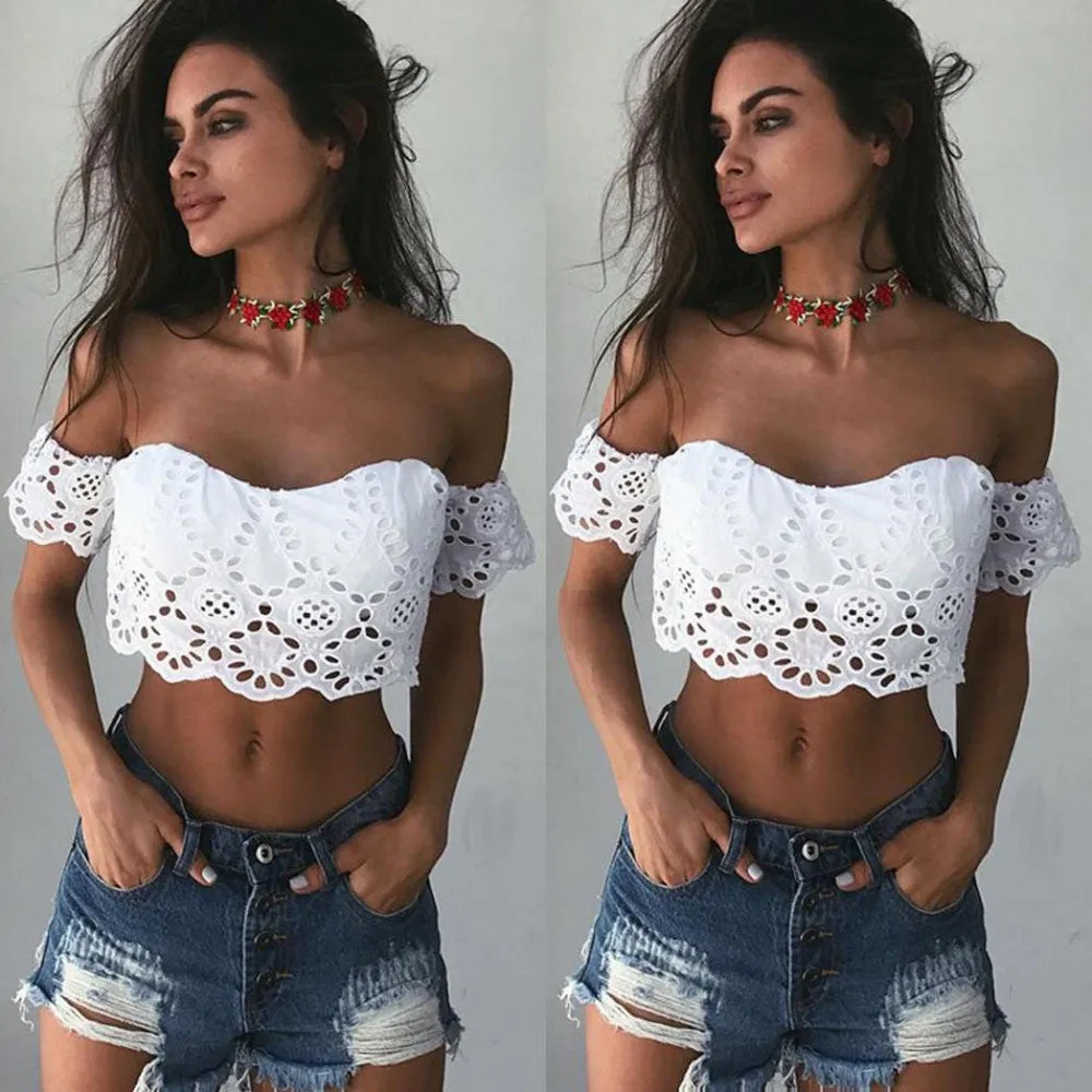 Off Shoulder  Summer Lace Crop Top