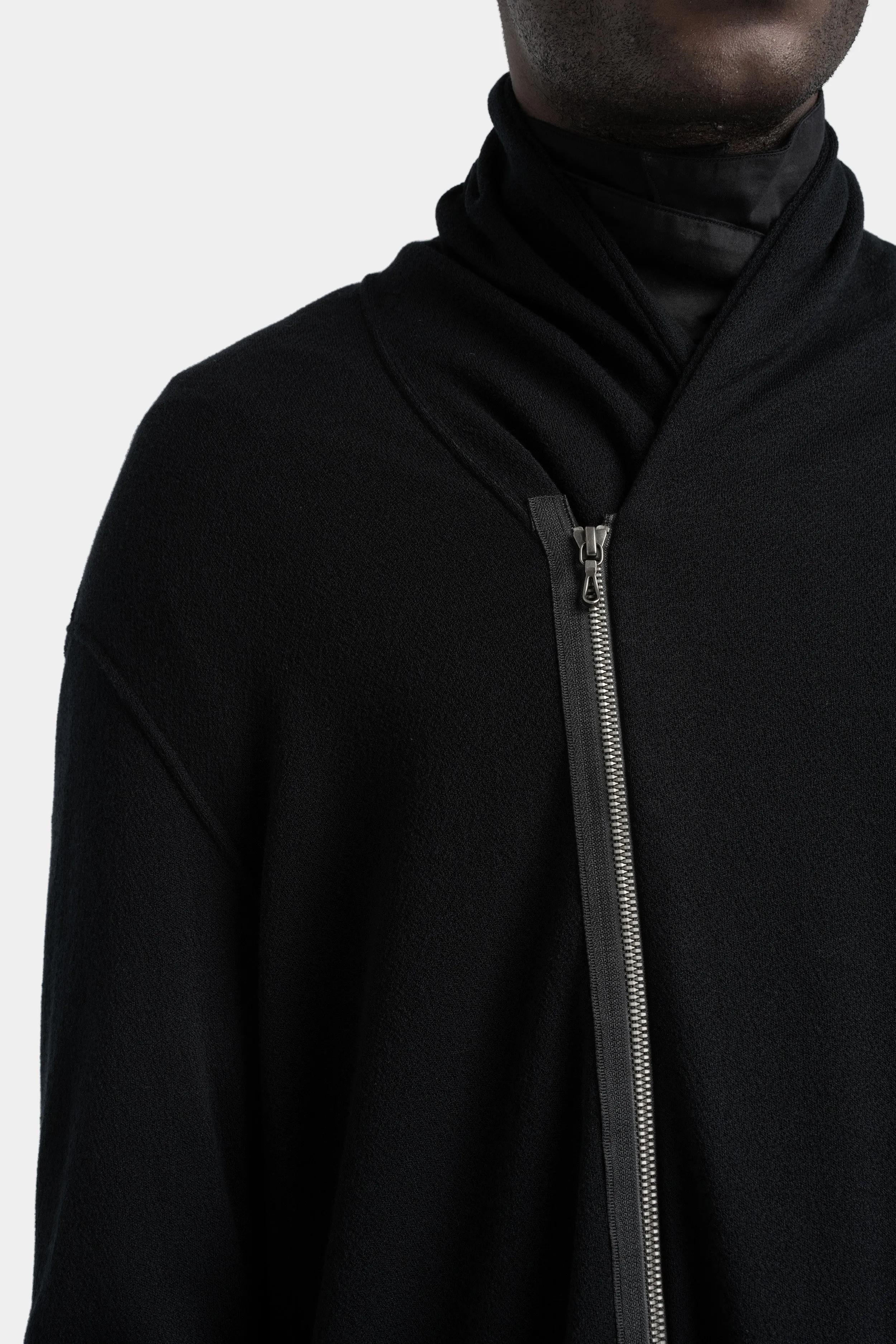 Oversized wool crepe zip cardigan