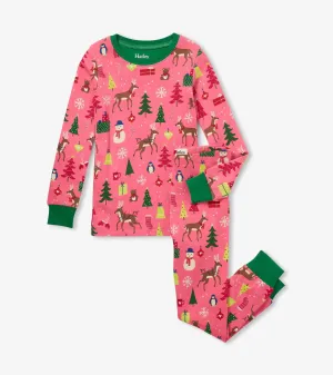 Pink Christmas Kids Organic Cotton Girls Pajama Set | Hatley