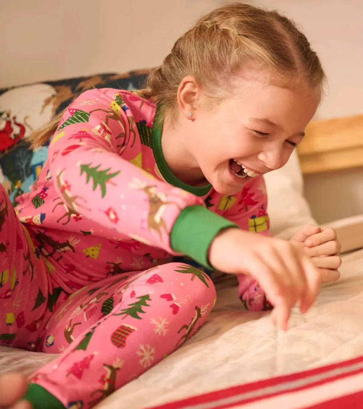 Pink Christmas Kids Organic Cotton Girls Pajama Set | Hatley