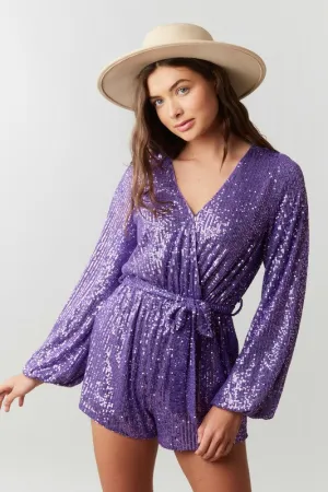 Purple Sequin Wrap Romper
