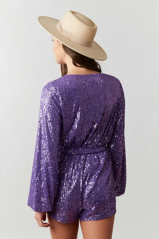 Purple Sequin Wrap Romper