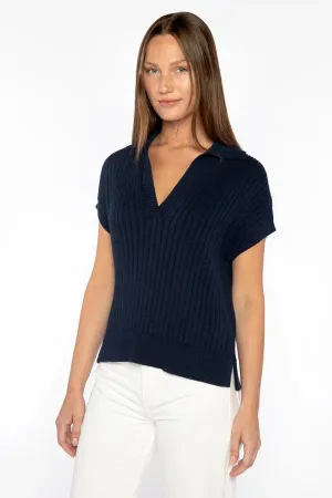 Rib Cap Sleeve Polo Sweater