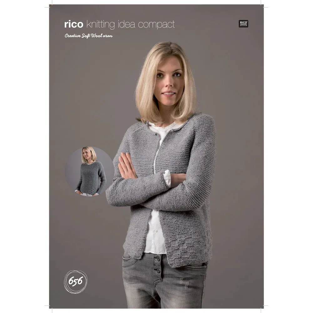 Rico Creative Soft Wool Aran Sweater and Cardigan Knitting Pattern 656