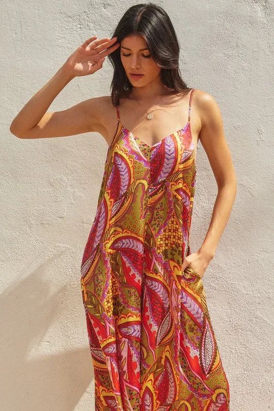 Rio Fiesta Printed Satin Jumpsuit