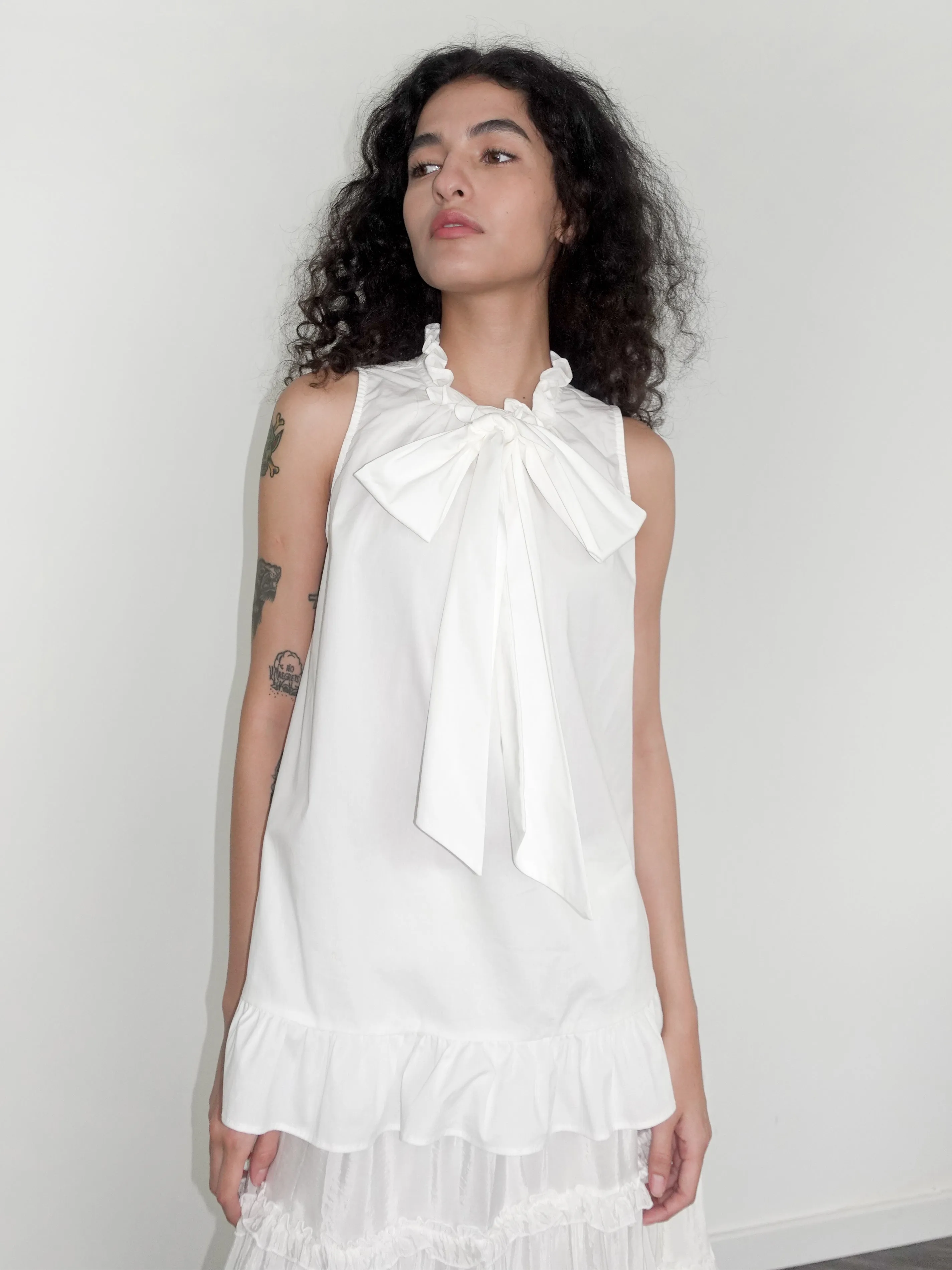 Ruffle Stand Collar Tie A-line Tank Top
