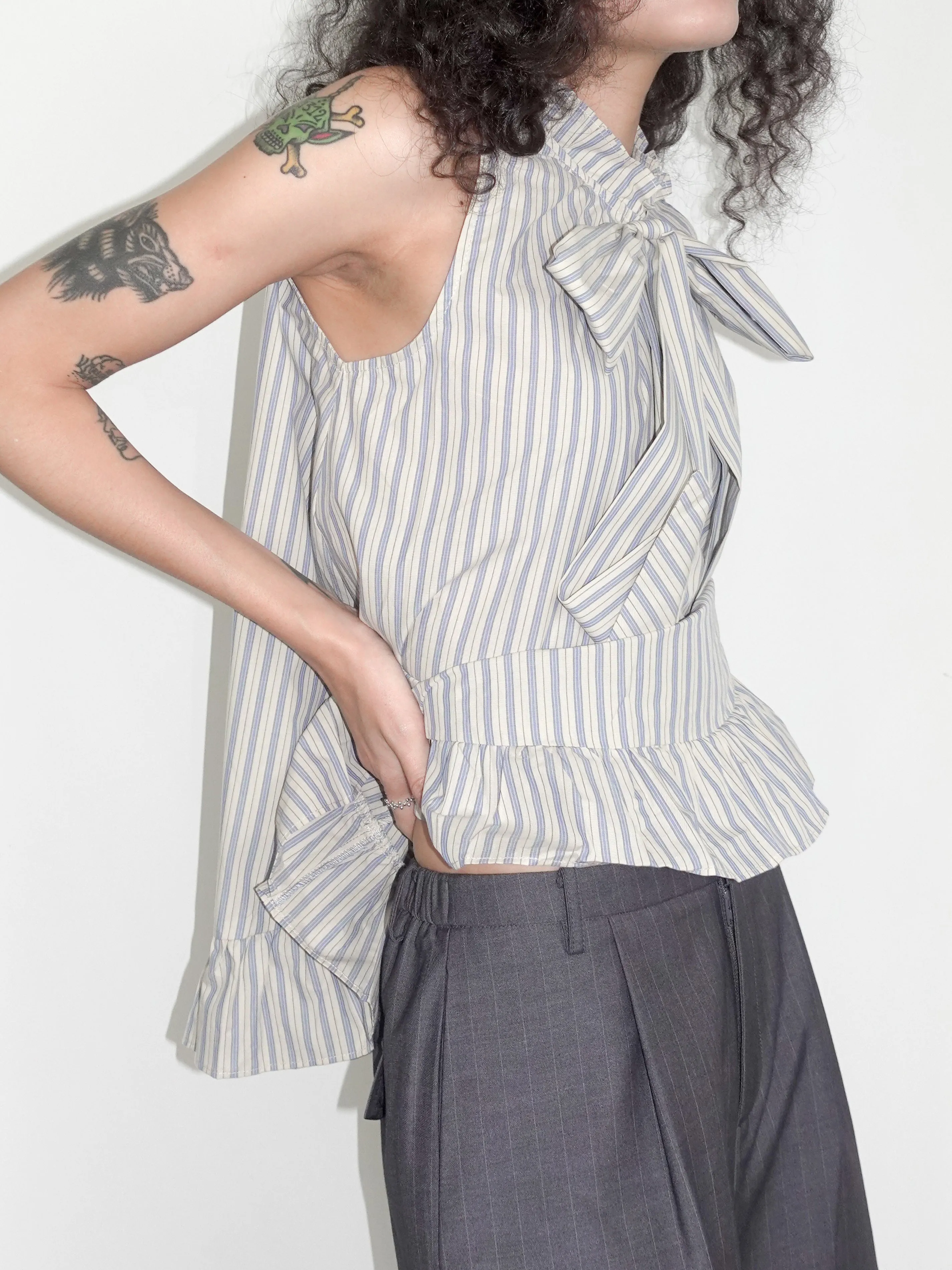 Ruffle Stand Collar Tie A-line Tank Top