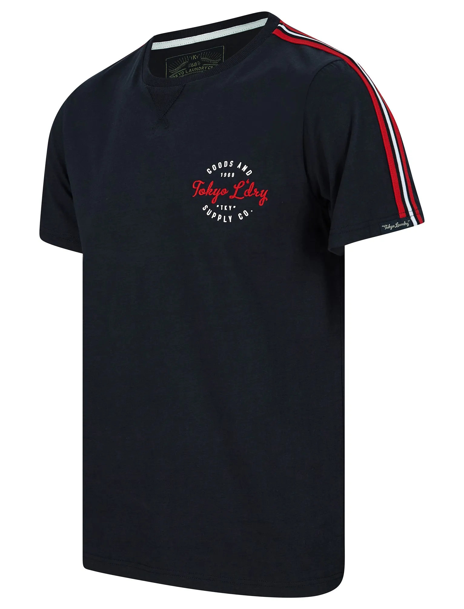 Taper Stripe Sleeve Cotton T-Shirt in Sky Captain Navy - Tokyo Laundry