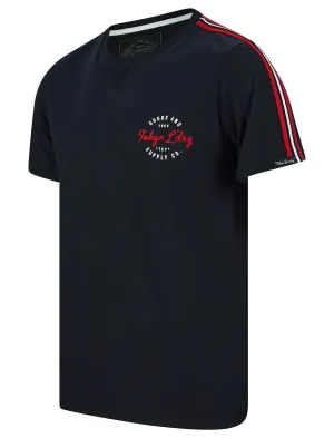 Taper Stripe Sleeve Cotton T-Shirt in Sky Captain Navy - Tokyo Laundry