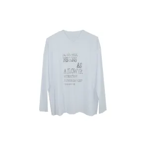 Theme Printed V-neck Long-sleeved T-shirt in White