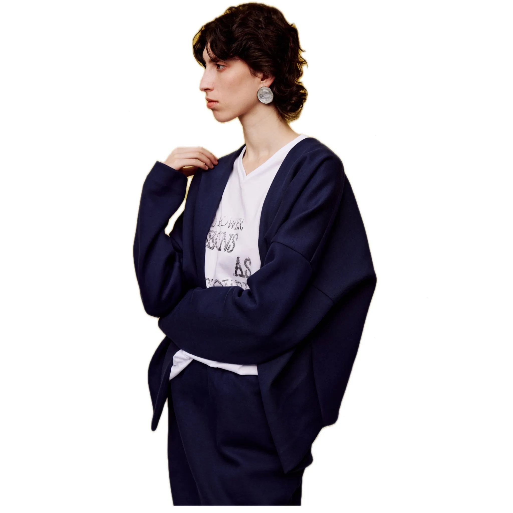 Theme Printed V-neck Long-sleeved T-shirt in White