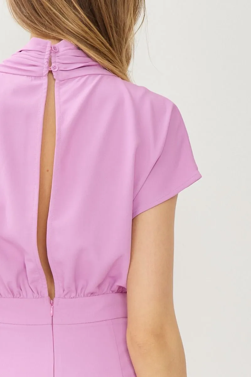 Twist Front Neck Short Sleeve Wide Leg Romper