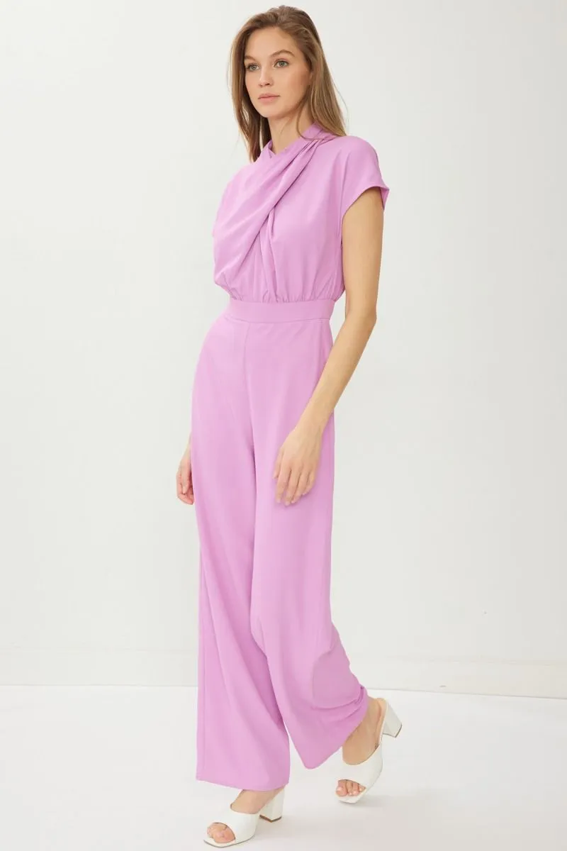 Twist Front Neck Short Sleeve Wide Leg Romper