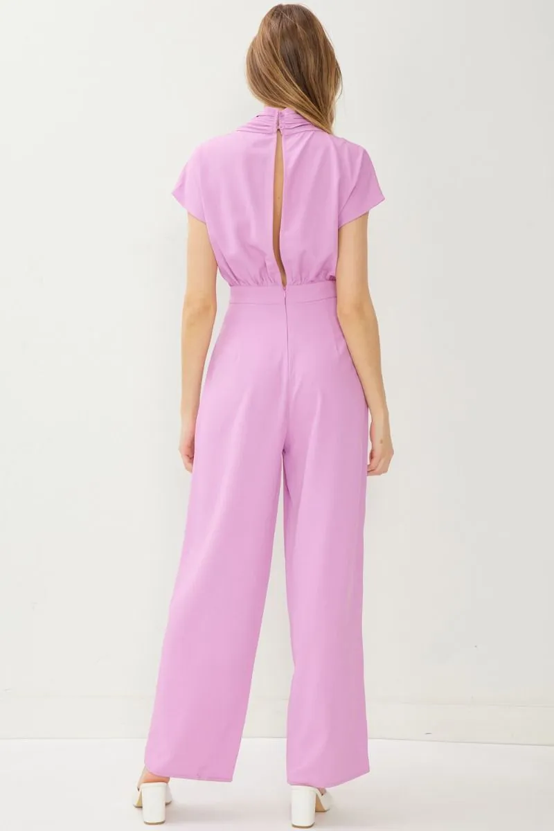 Twist Front Neck Short Sleeve Wide Leg Romper