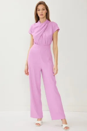 Twist Front Neck Short Sleeve Wide Leg Romper