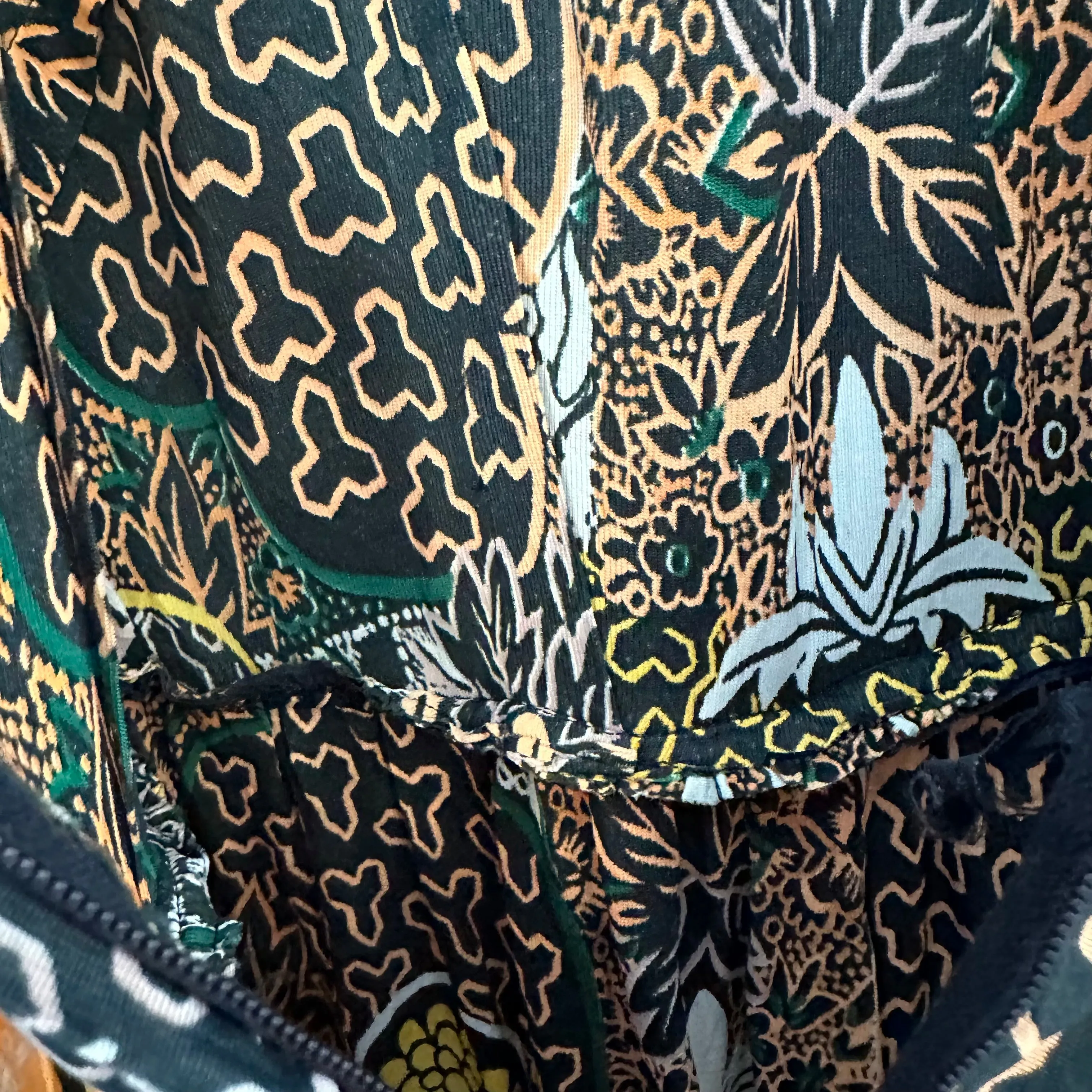 Vintage 60s 70s City Scene Maxi Dress Abstract Floral Boho Long Sleeve Medium