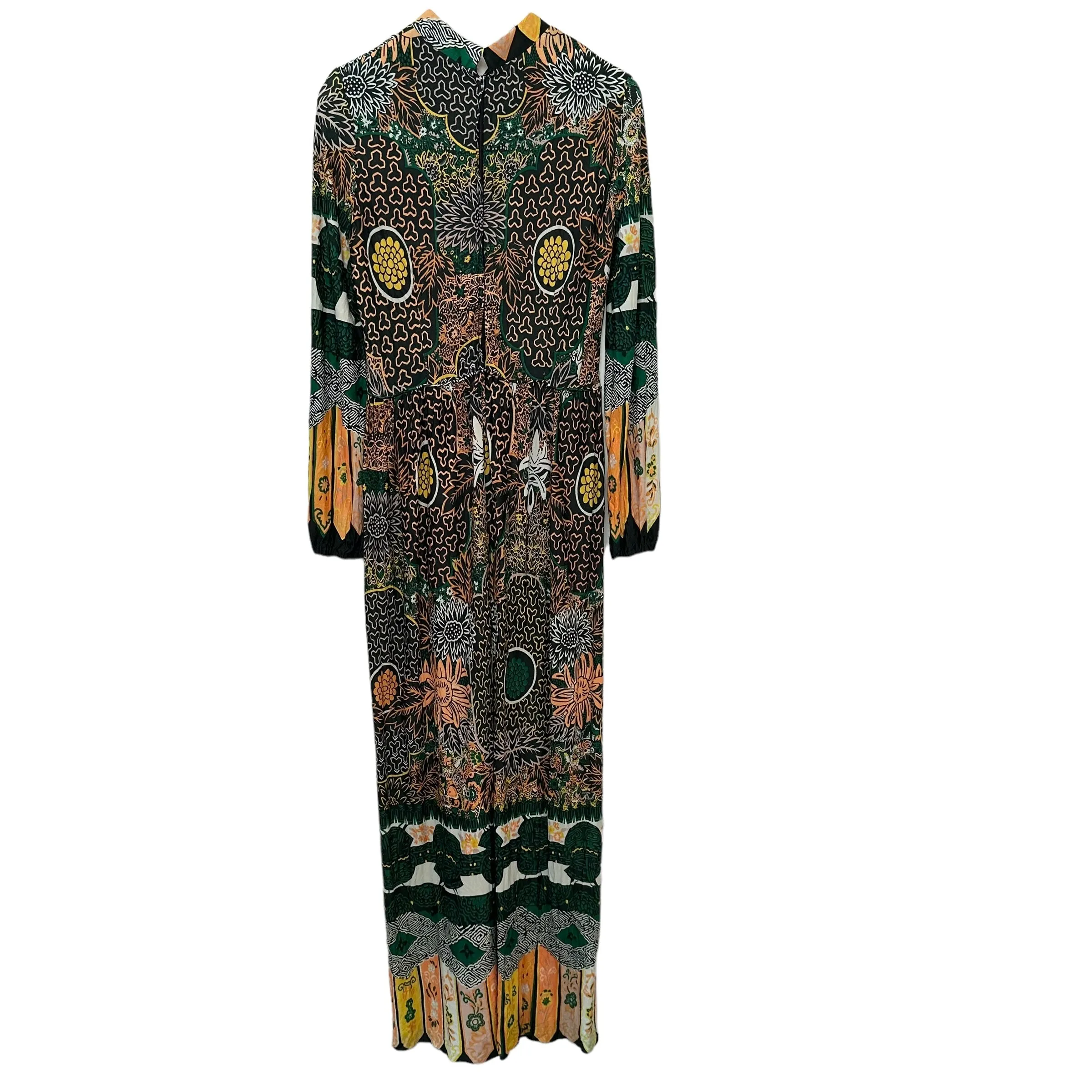 Vintage 60s 70s City Scene Maxi Dress Abstract Floral Boho Long Sleeve Medium