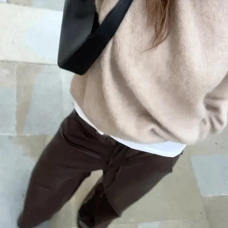 Vintage Round-neck Sweater fall knit sweater cardigan sweater loose long sleeves chic and cute