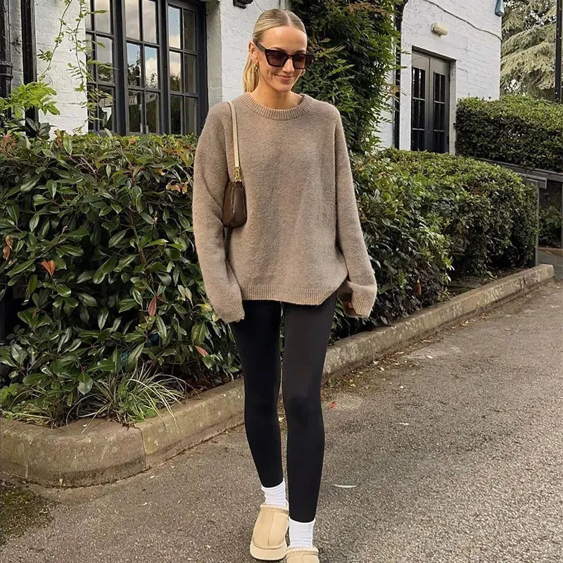 Vintage Round-neck Sweater fall knit sweater cardigan sweater loose long sleeves chic and cute