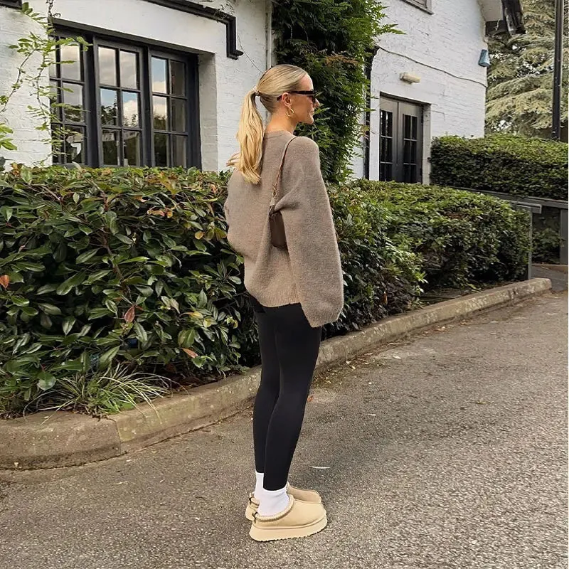 Vintage Round-neck Sweater fall knit sweater cardigan sweater loose long sleeves chic and cute