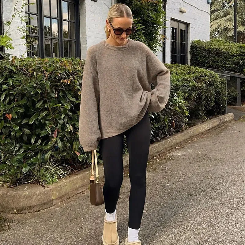 Vintage Round-neck Sweater fall knit sweater cardigan sweater loose long sleeves chic and cute
