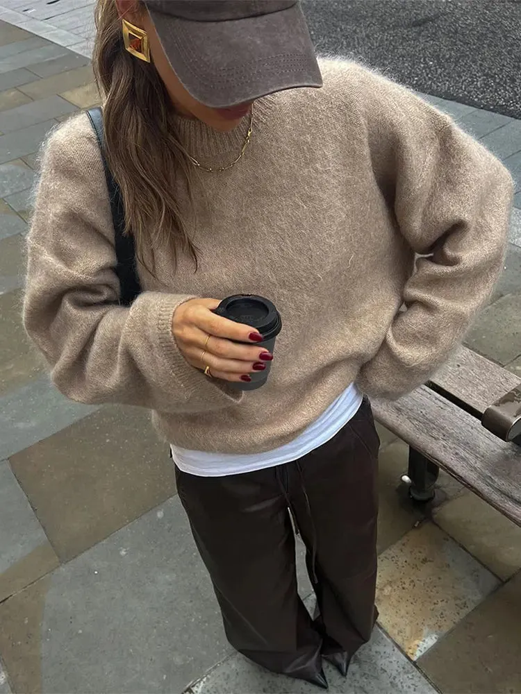 Vintage Round-neck Sweater fall knit sweater cardigan sweater loose long sleeves chic and cute