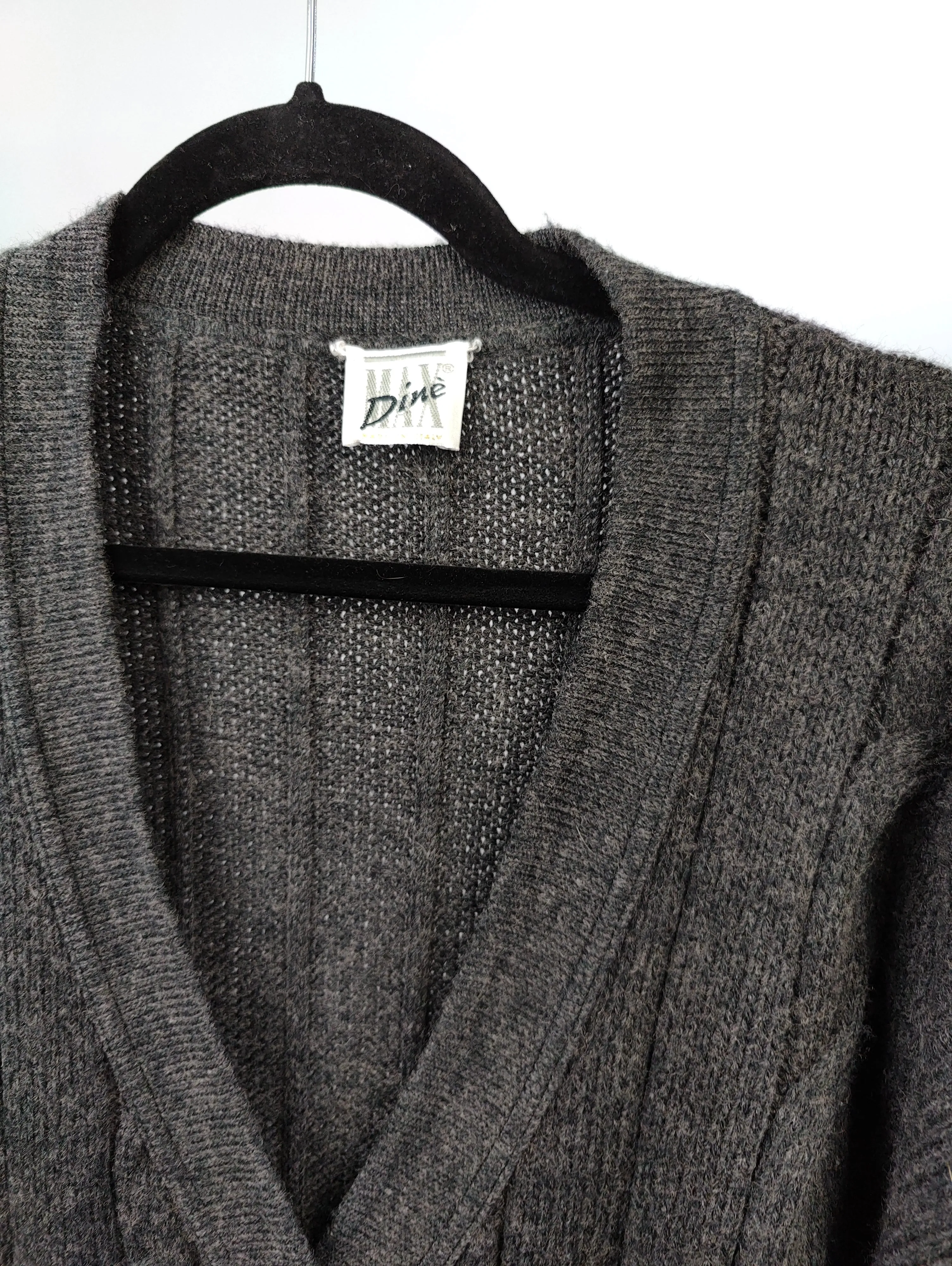 Vintage wool mix cardigan grey Max Dine cable knit knitted jacket Italy M-L