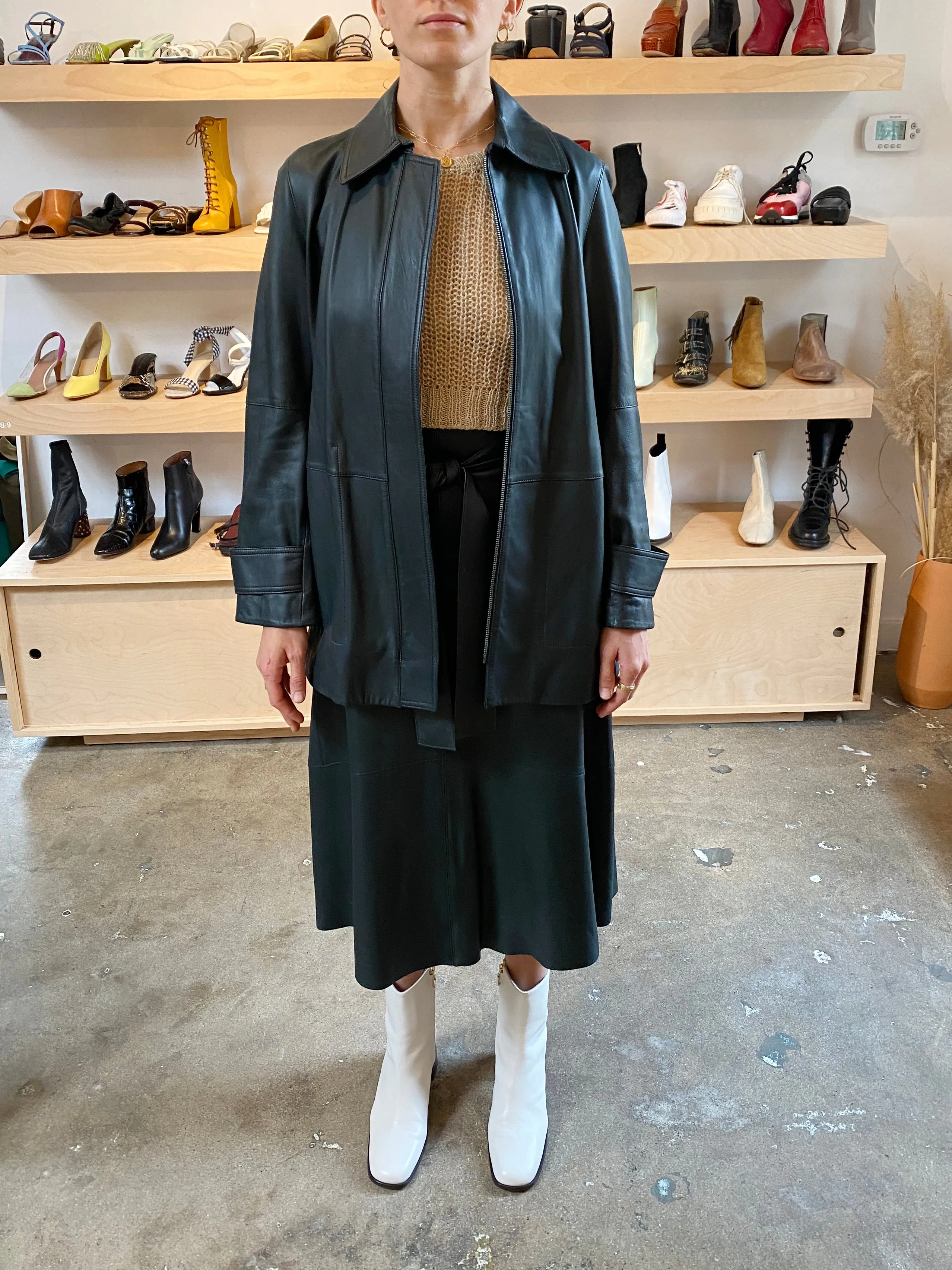 WATERCRESS HUNTER GREEN LEATHER TRENCH