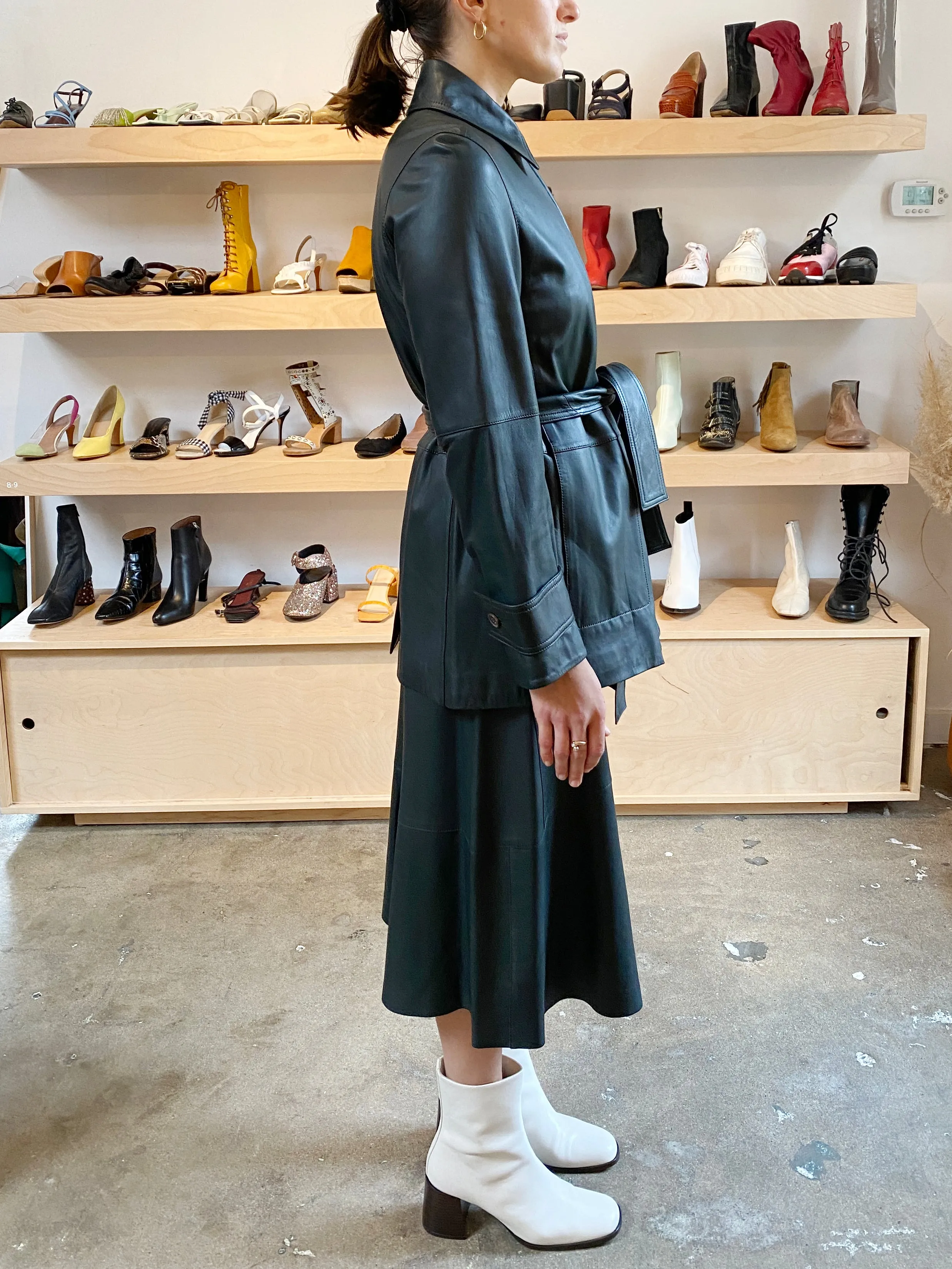 WATERCRESS HUNTER GREEN LEATHER TRENCH