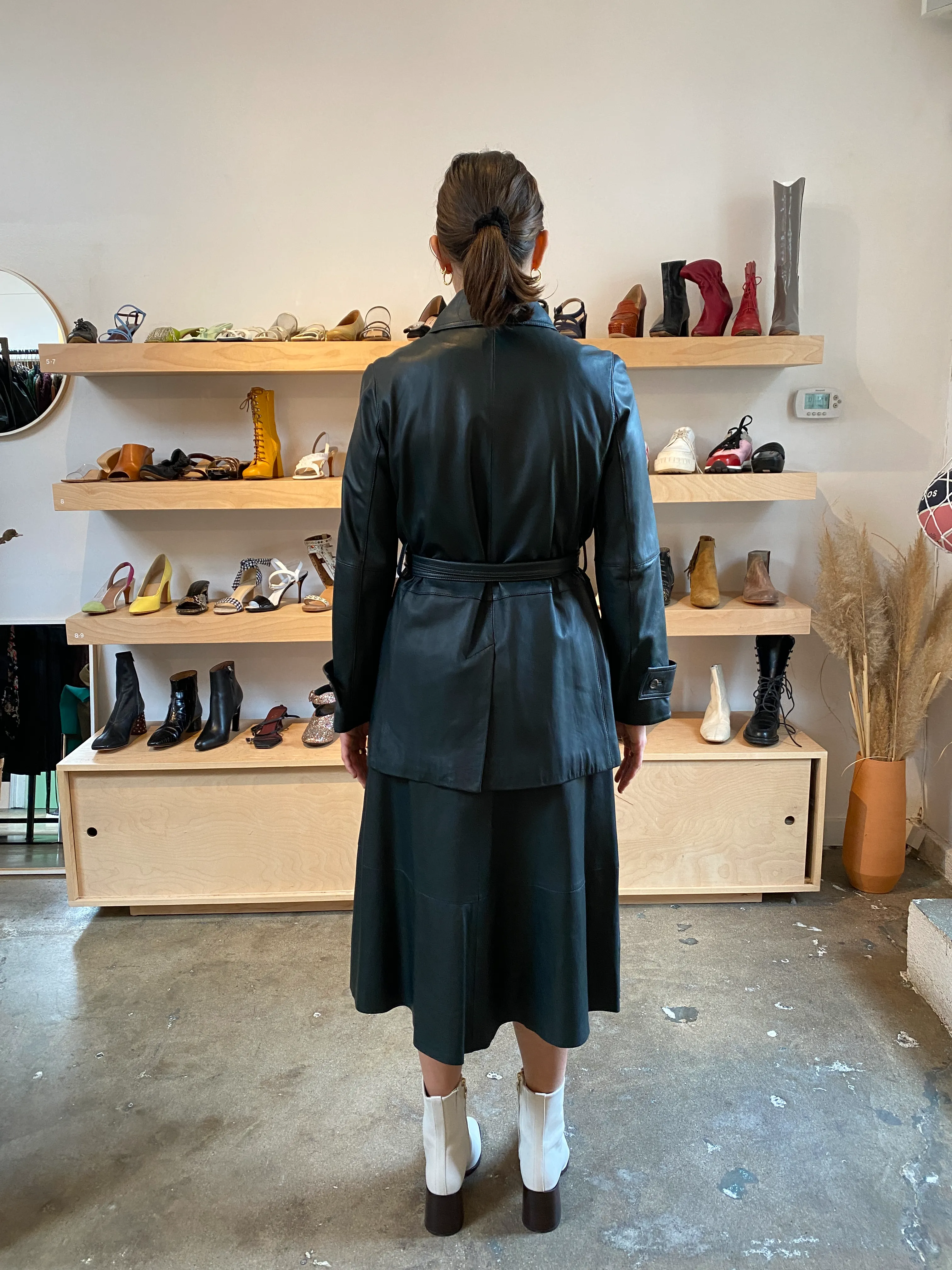 WATERCRESS HUNTER GREEN LEATHER TRENCH