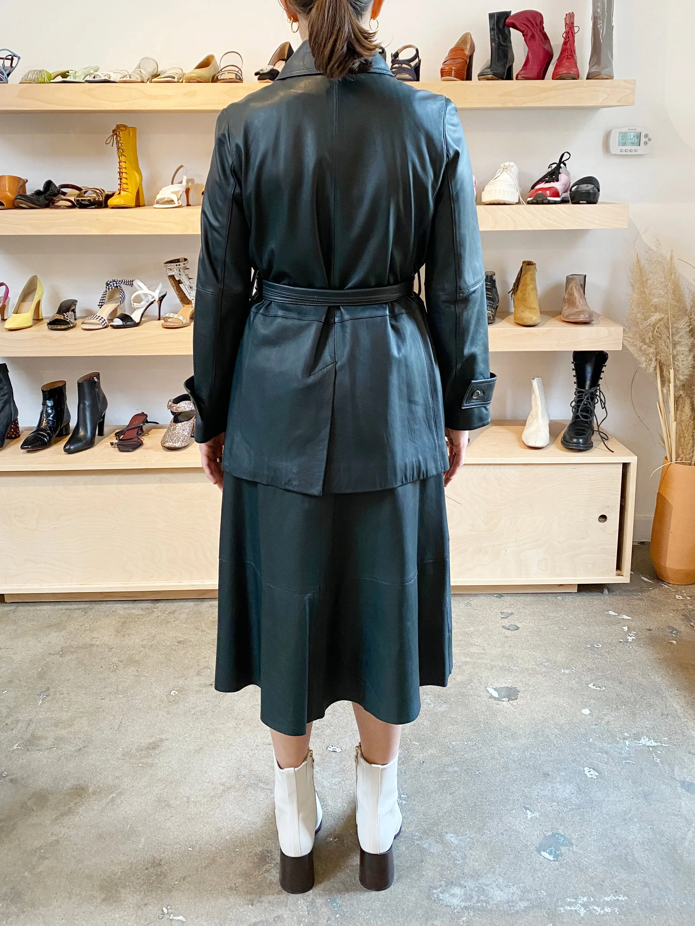 WATERCRESS HUNTER GREEN LEATHER TRENCH