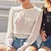Women's Smocked Swiss Dot Crepe Chiffon Ruffled Black Shoulder Top Small